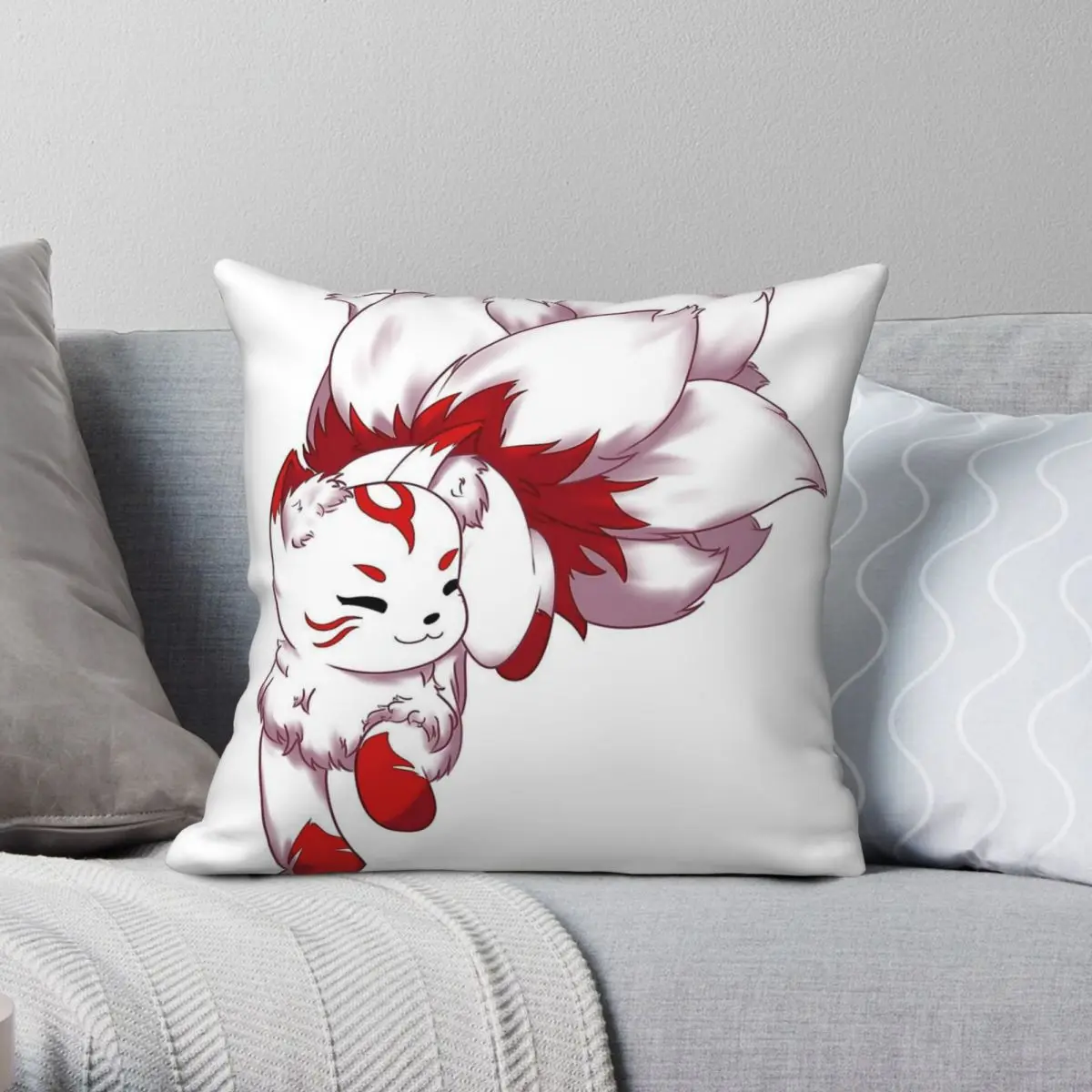 Japanese Kitsune Pillowcase Polyester Linen Velvet Pattern Zip Decorative Home Cushion Case 45x45