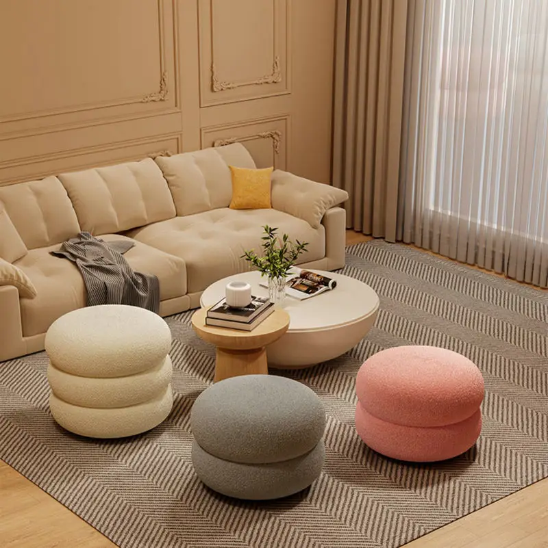 

Creamy Household Round Stool for Girls, Makeup Seat, Bedroom Vanity Chair, Soft Lamb Wool Pouf GN051FQ