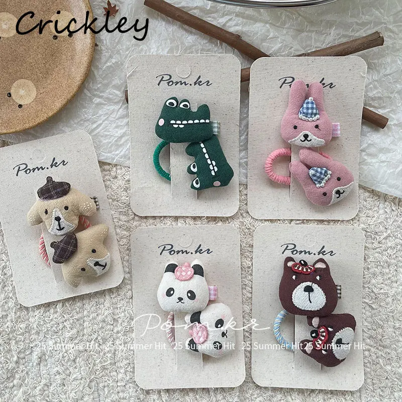 

Cartoon Panda Bear Baby Girls Hair Pin Animals Doll Children Elastic Hair Band Rope Kids Head Accessories