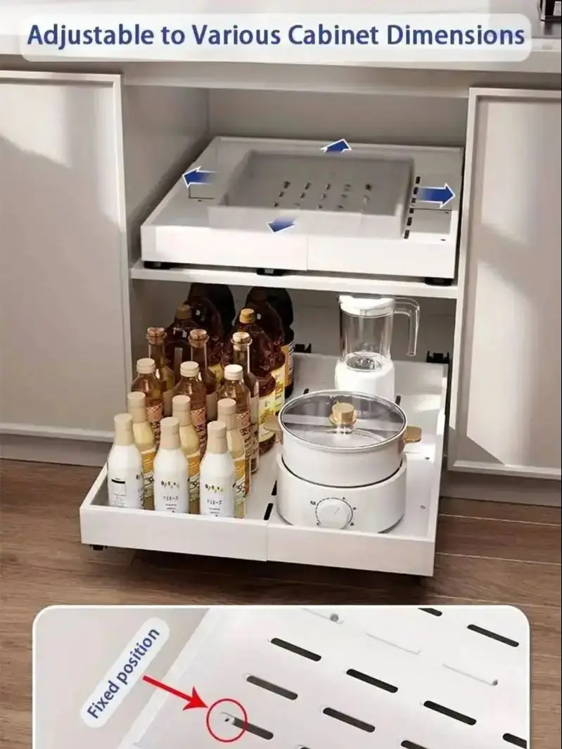 Uittrekbare lade-organizer Keukenopbergrek Kast Uitbreidbaar onder gootsteen Kruidendozen Stille schuifladestijl Kom Schotelplank - afbeelding 2