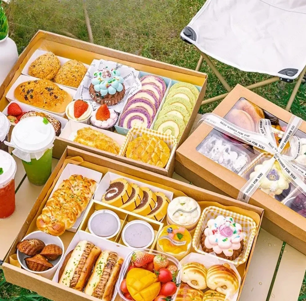 Caja de exhibición de alimentos para llevar, caja de pastoreo con divisor, aperitivos, dulces, papel blanco, contenedor para quitar alimentos