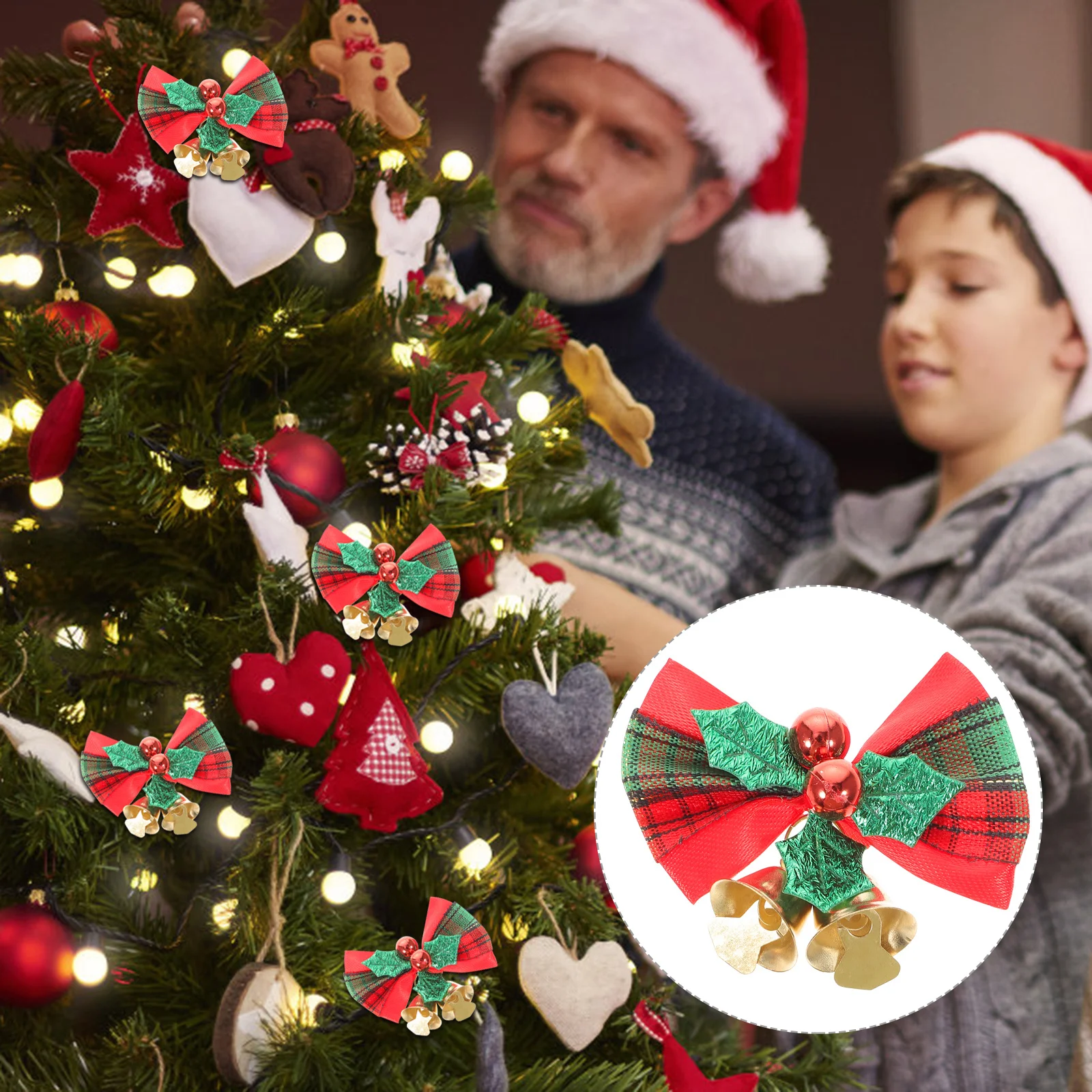 

12Pcs Christmas Mini Bowknot Bell Pendant Festive Home Decoration Xmas Party Gift Ornament Christmas Bow with Bells