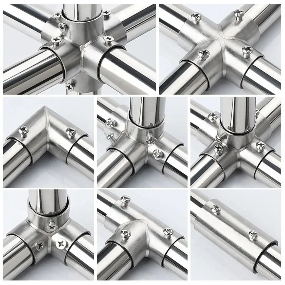 Conector de tubo de cotovelo reto, 2/3/4/5/6 vias 25mm, junta de tubo de aço inoxidável, varal, prateleira, juntas, ferragens de móveis, 1 peça