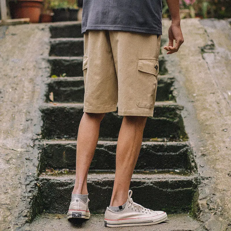 Herren-Cargo-Shorts mit Kordelzug, solide männliche kurze Hosen, Khaki, mehrere Taschen, Baumwolle, 2024, modisch, Harajuku, locker, Sommer, lässig