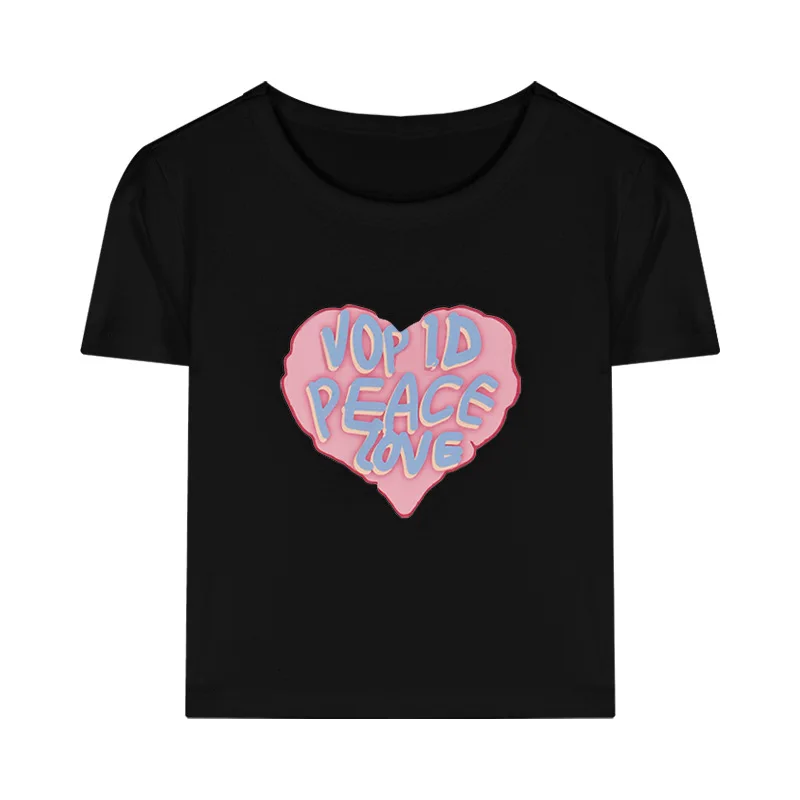 Camiseta de manga corta para mujer, Top corto ajustado con estampado de hermana Ins de verano