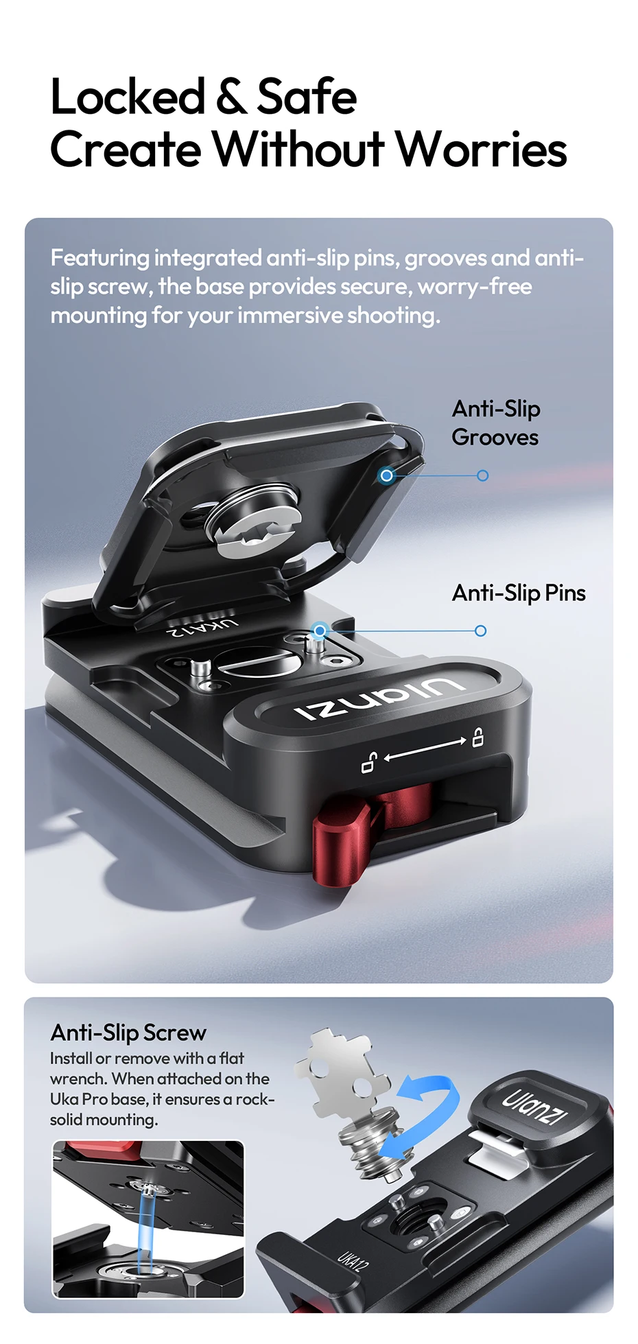 Ulanzi UKA12 UKA Pro Schnellwechsel-Kit Doppelte Verriegelungsplatte für Kamera mit Arca-Swiss-Basis für Kamera-Slider-Stabilisator – Detail 7