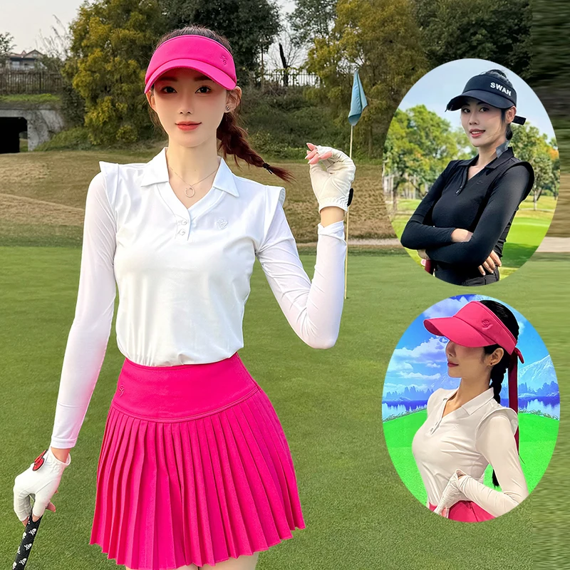 SG Korea Women Golf Clothing V-Neck Sunscreen Golf T-shirt Ice Silk Cooling Leisure Tops Ladies Fly Sleeve Sports Tennis Shirts