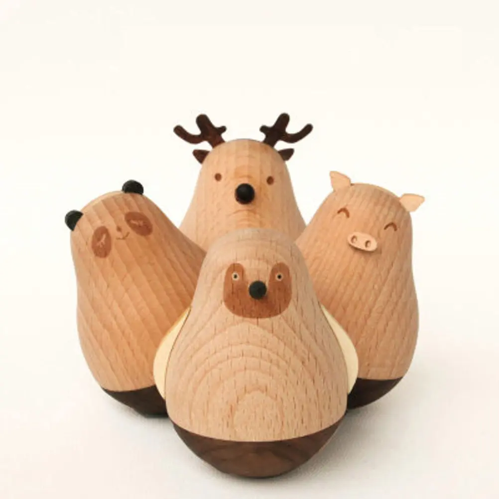 

Nordic Style Wooden Tumbler Desktop Ornament Creative Beech Material Educational Animal Tumbler Baby Rattles Home Desk