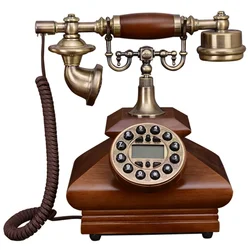 European-style Antique Retro Telephone Solid Wood Landline Decoration, Button Dial with Caller ID, Backlit Handsfree Calling