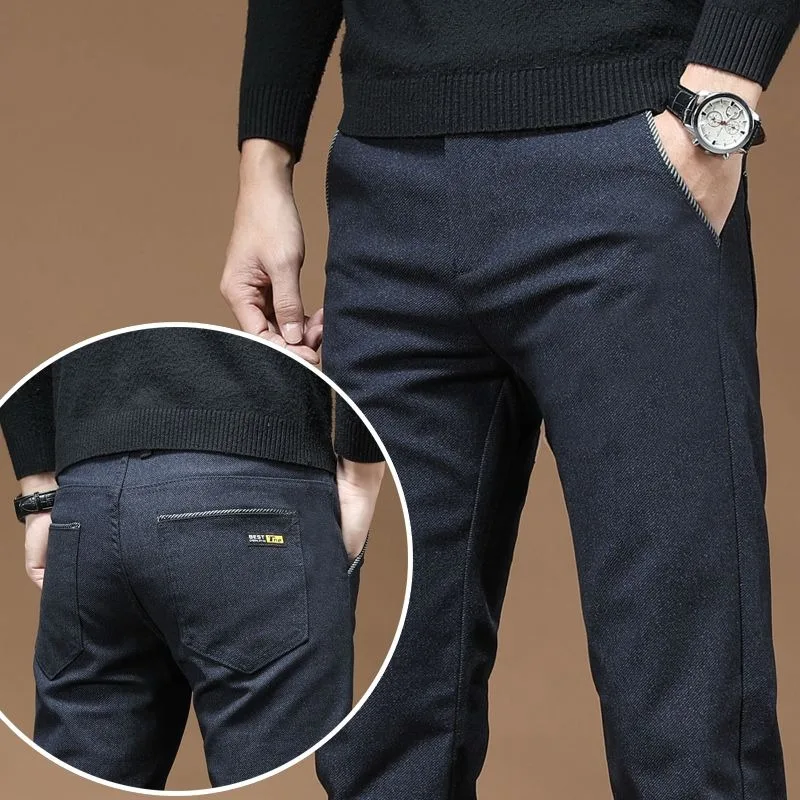 

Male Straight Comfortable Cropped Slacks Business Safari Style Black Trousers Fashion Men Loose Slight Strech Casual Suit Pants