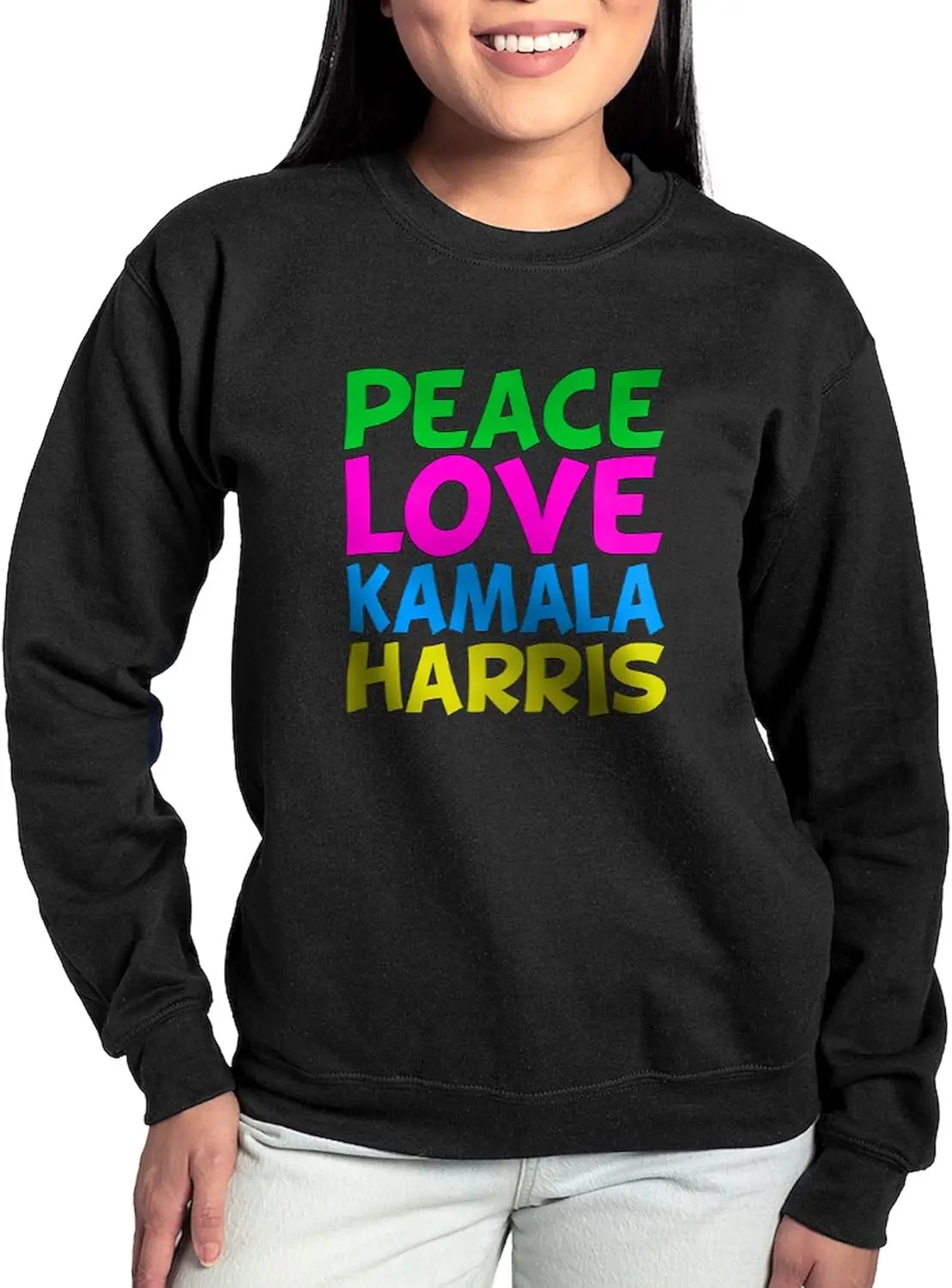 

Женская толстовка с круглым вырезом CafePress Peace Love Kamala Harris