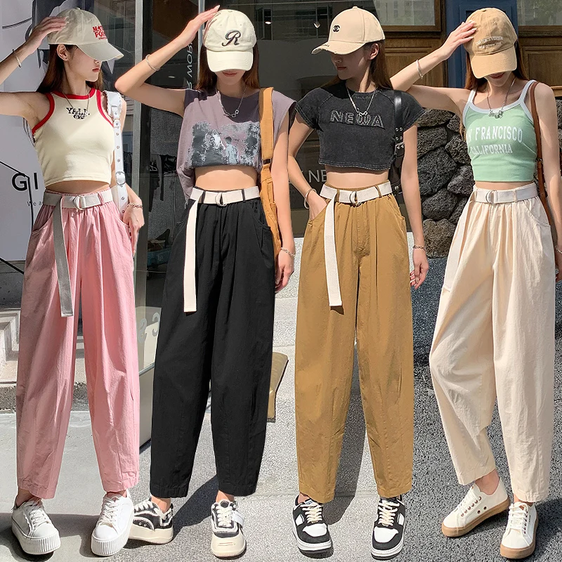 Leisure pants for women's summer 2024, thin high waisted, loose fitting straight leg 9-point Harlan pants, old wide leg pants