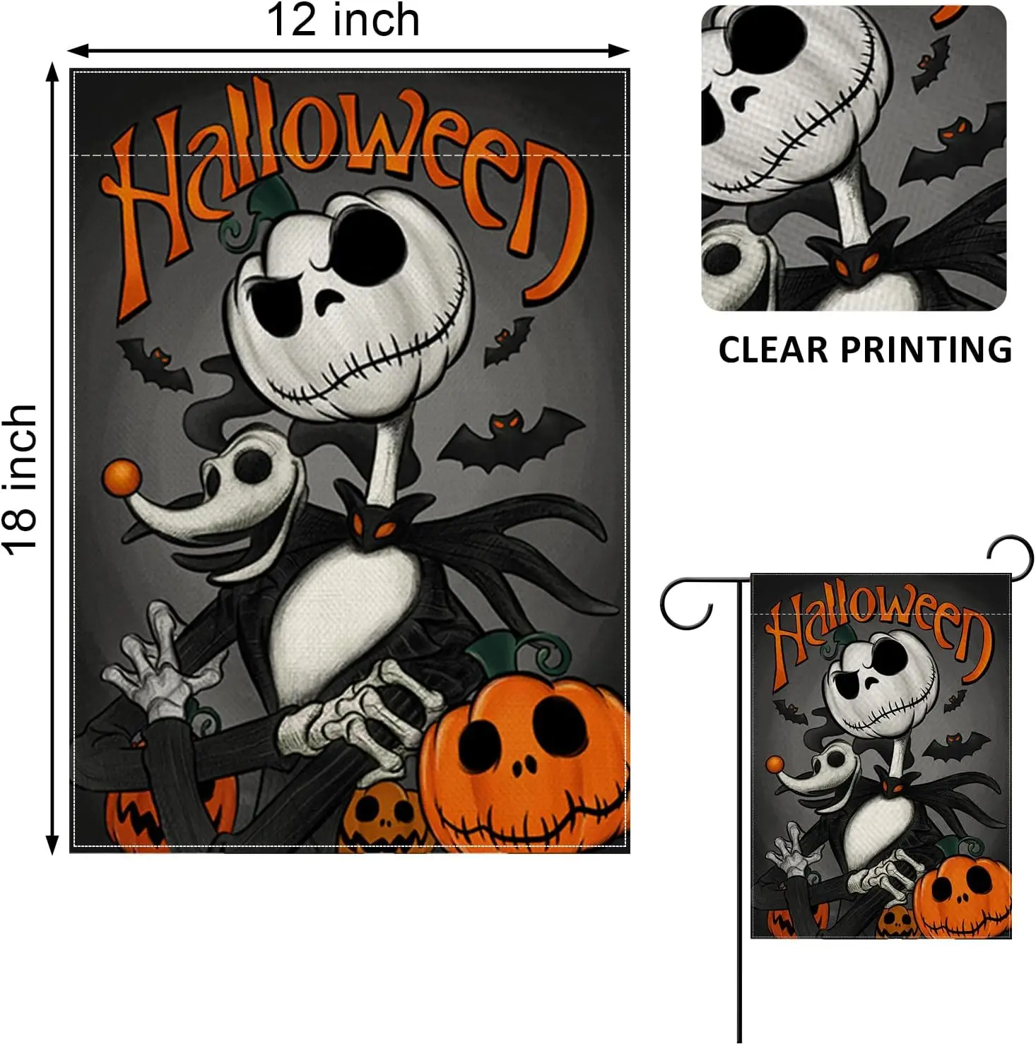 Halloween Decorative Garden Flag, Jack O Lantern Pumpkin Yard Outside Decorations, Small Outdoor Home Decor Double Sided 12x18