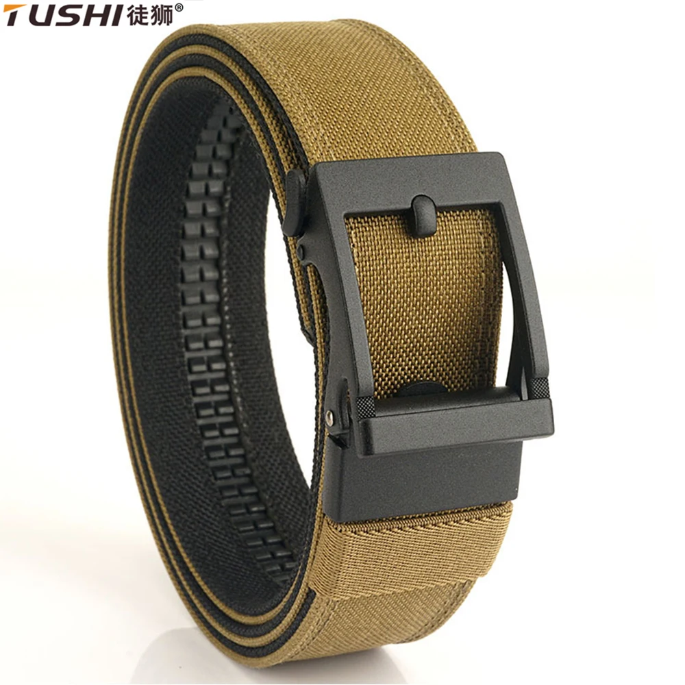 TUSHI New Hard Tactical Belt for Men Metal Automatic Buckle IPSC Gun Belt 1100D Nylon Military Belt Outdoor Sports Girdle Male