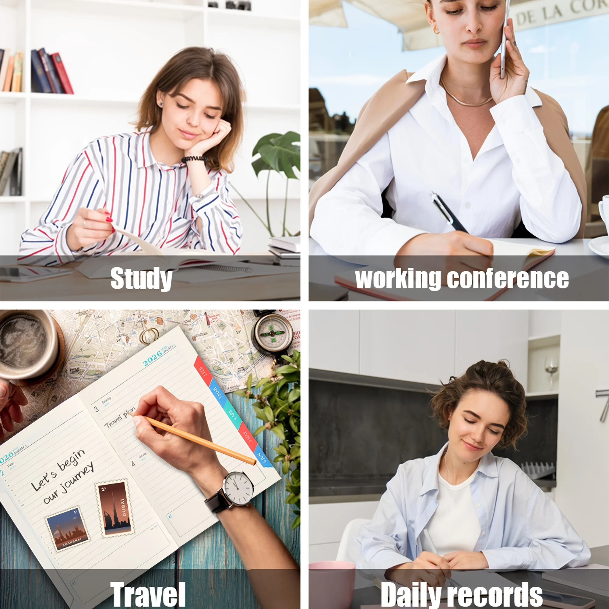 2026 مجلة التخطيط اليومي والتقويم 8 ألوان نابضة بالحياة (وردي/أحمر/أخضر/أزرق/أرجواني/أزرق مخضر) |   هدية عصرية متينة للمراهقين