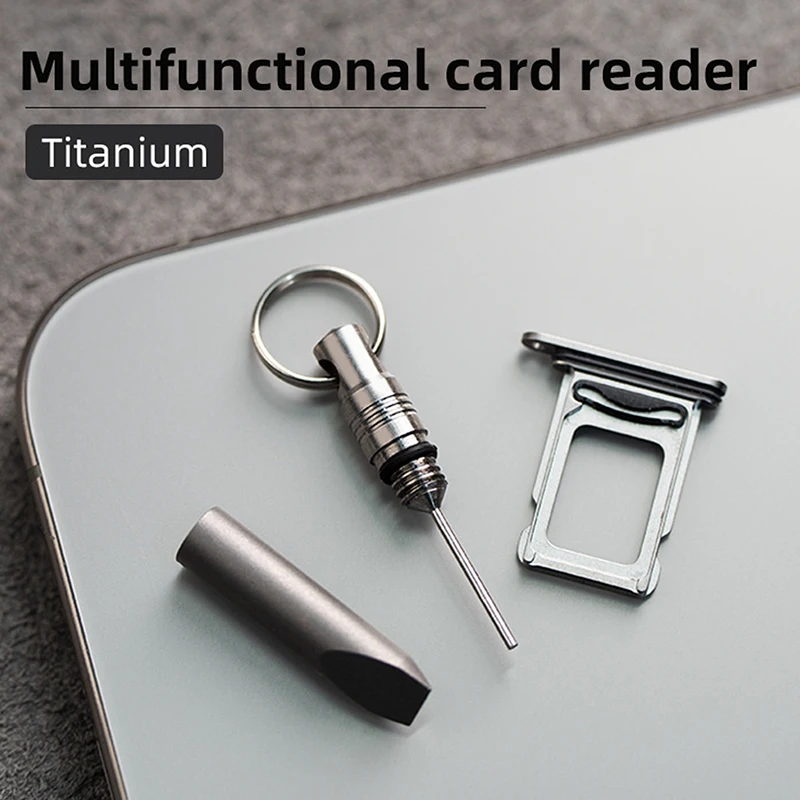 Outdoor EDC Titanium Alloy Multifunctional Key Pendant Universal Mobile Phone Card Retrieval Pin Reset Device