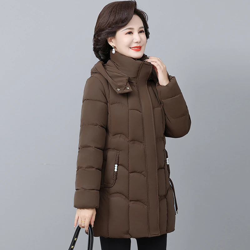 

Solid Color High-quality Winter Hooded Warm Cotton Coat Plus Size Jacket Luxurious Tops Thick Winter Warm Clothing Mother's Coat