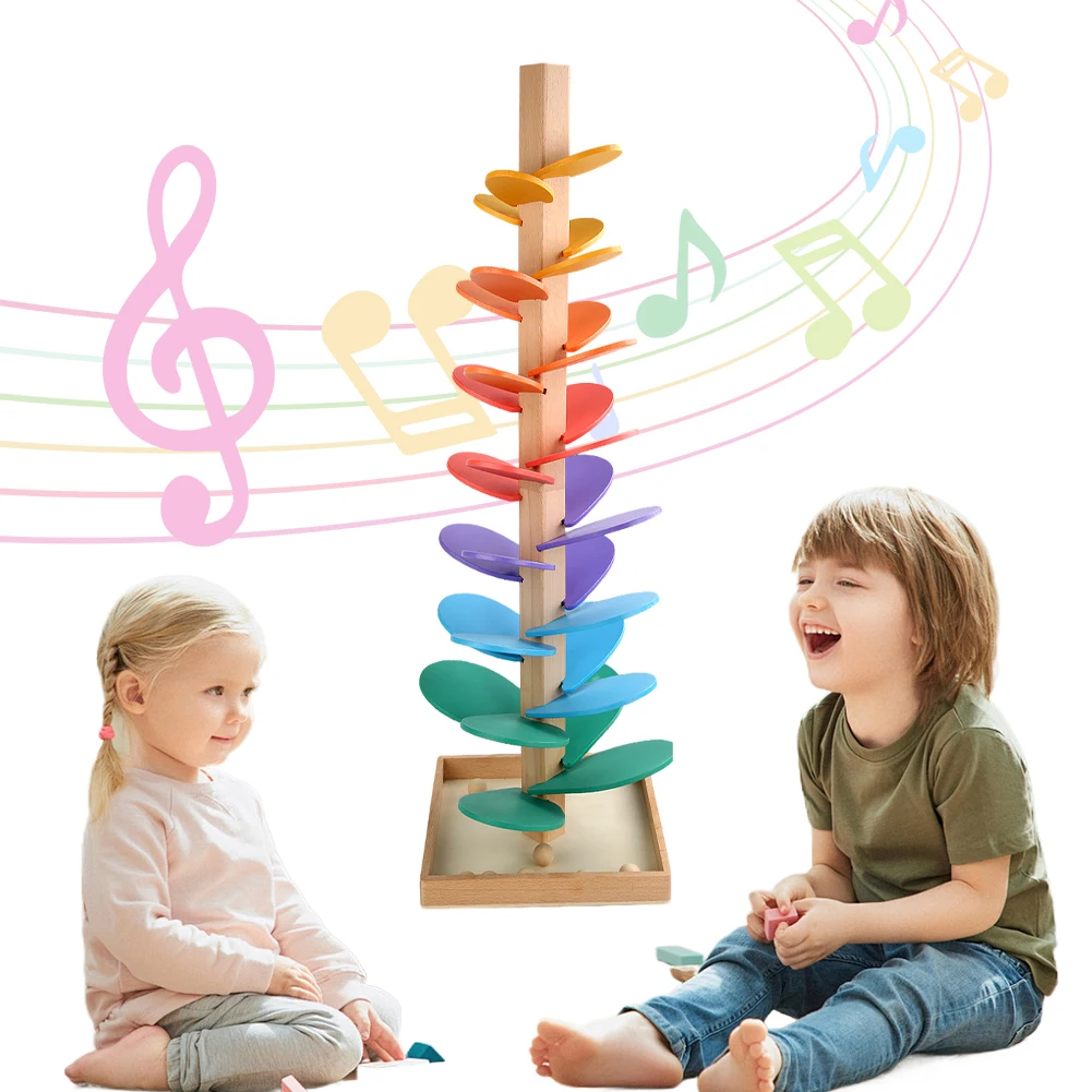 Wooden Colourful Music Tree Toy Fine Motor Skills Development Marble Run Ball Race Track Game Interactive Toy for Children