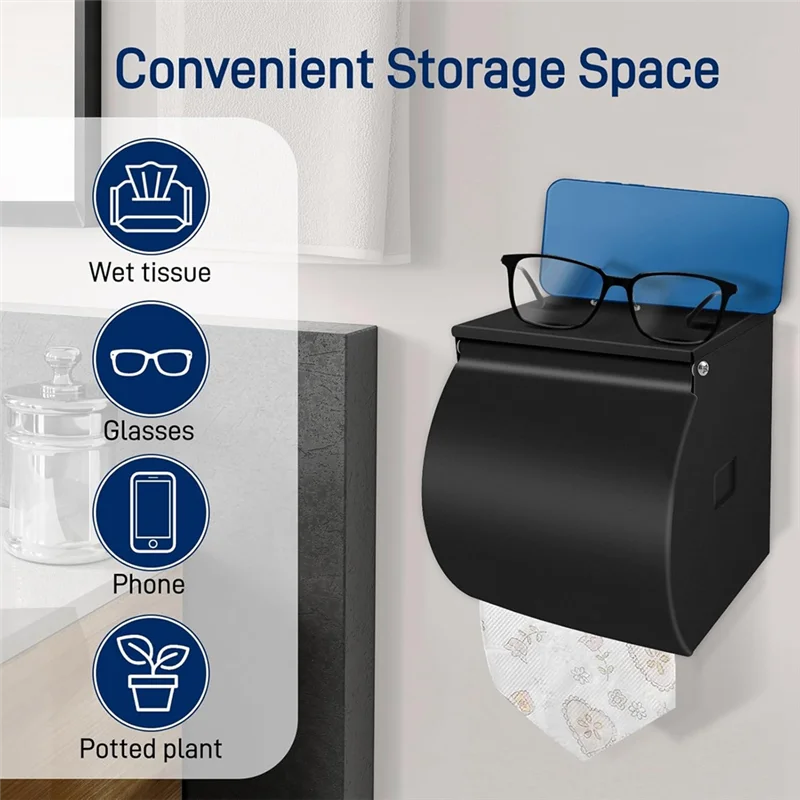 

GYTB-Настенный держатель для туалетной бумаги с полкой, самоклеящаяся, водонепроницаемая нержавеющая сталь для ванной комнаты черного цвета