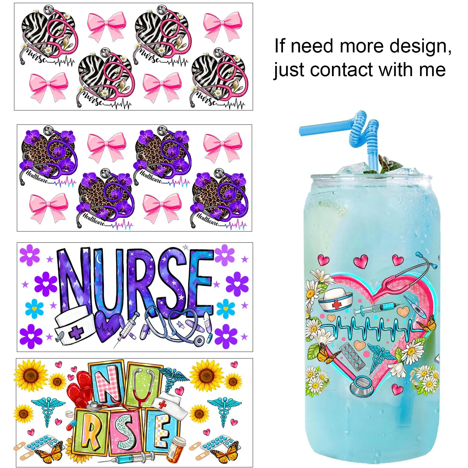 International Nurses Day 16oz UV DTF Sticker Party DIY Decals 3D transfers uvdtf tumbler seal stickers 16oz uv dtf cup wraps