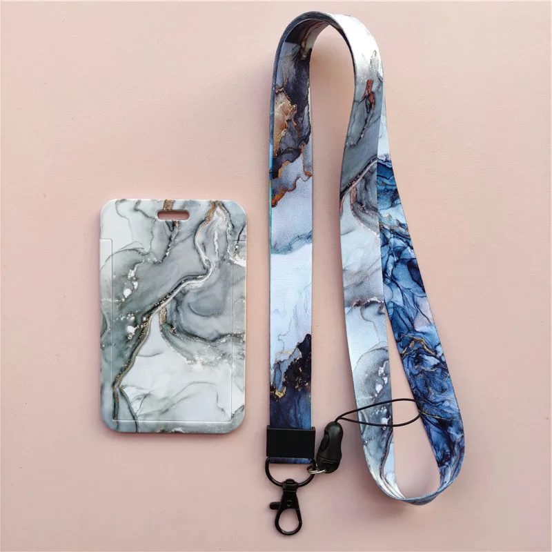 Marble Pattern Lanyard ID Badge Card Holder Office Worker Cardholder Cover Credit Card Case Card Protector Christmas Gift