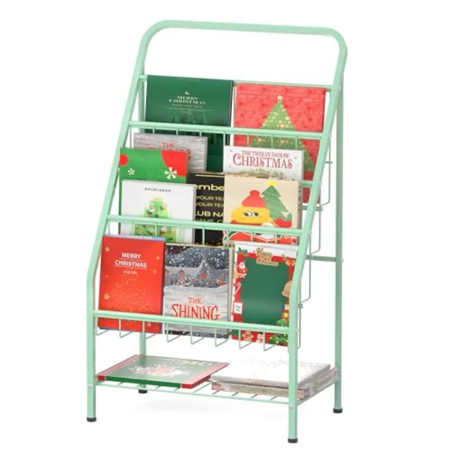 Kid Bookshelf 4-Tier Metal Sling Display Bookshelves Bookcase with Toy Storage in Baby Corner Library Room Classroom Playroom f