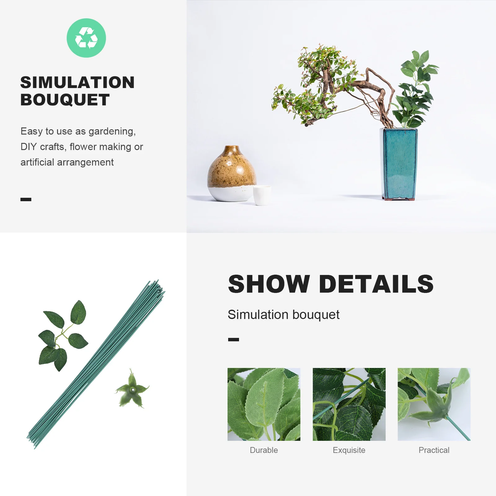 ลวดเหล็กสีเขียว 90 ชิ้น สำหรับทำดอกไม้ปลอม งานฝีมือ วัสดุทำใบไม้ปลอม ลวดผูกดอกไม้ DIY