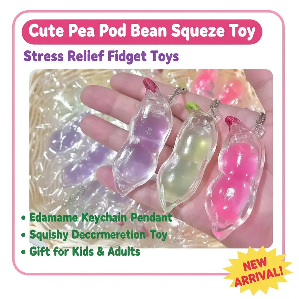 Lindo Juguete Antiestrés de Vaina de Guisante, Juguetes Sensoriales para Aliviar el Estrés, Llavero Colgante de Edamame, Juguete Blandito de Descompresión para Niños y Adultos, Regalo