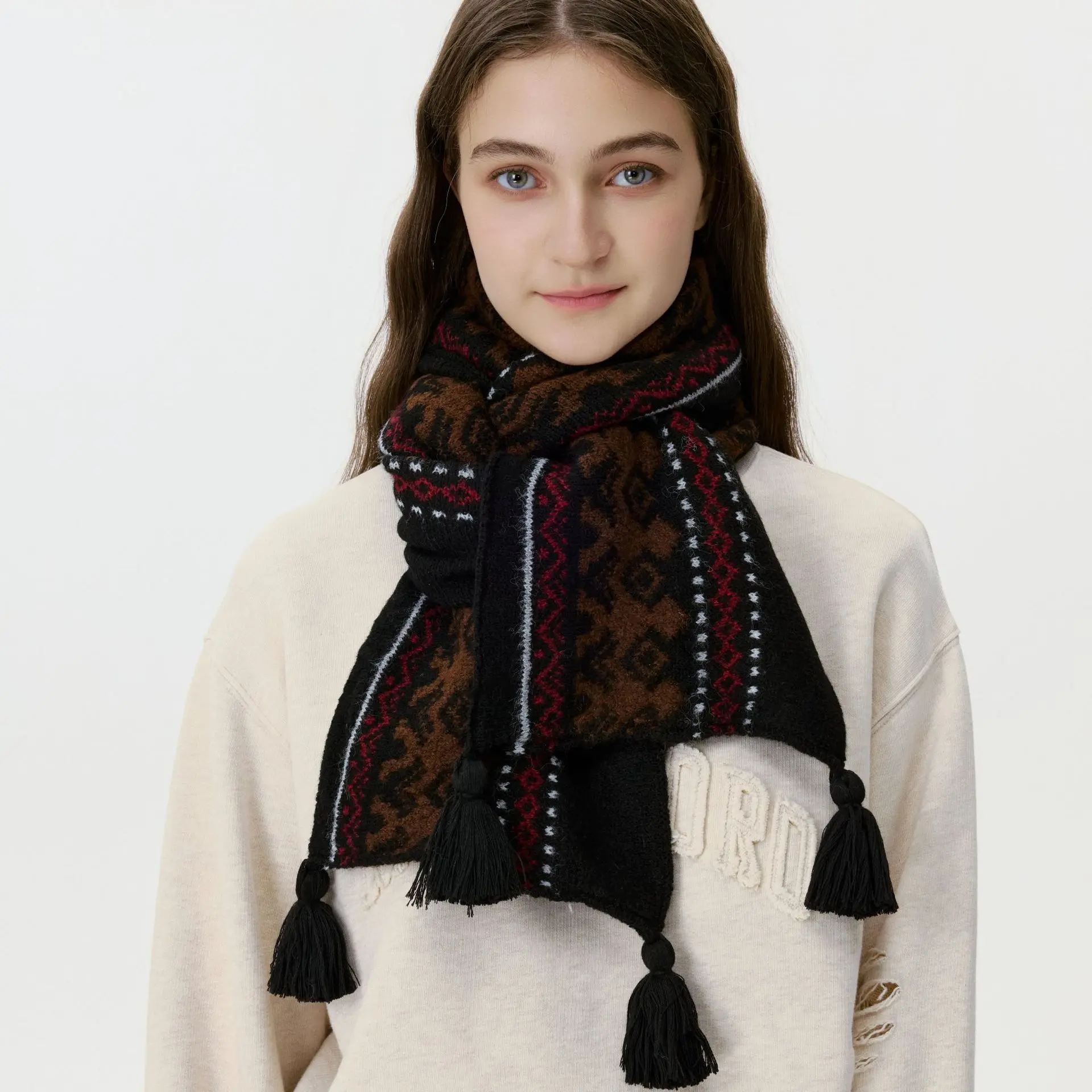 

Wool Blended Knitted Scarf shawl Men's and Women's Winter Beard Warm Wool Scarf