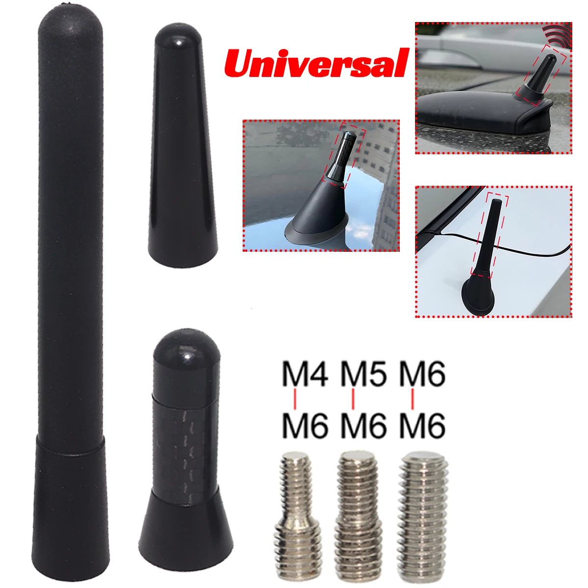 

Universal AM/FM Antenna Car Bee Sting Stubby Aerial Mast Radio Roof Mount Sport Short Rod 1.42/1.97/3.82in Replacement Parts
