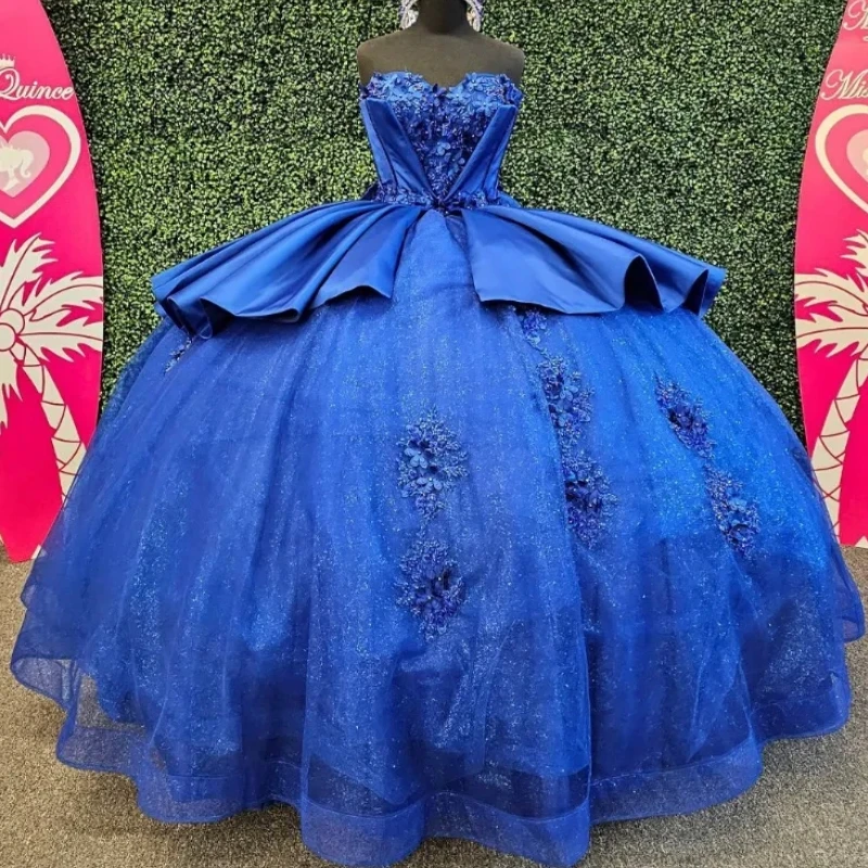 Personalizado azul real quinceanera vestidos querida flor rendas até 15 16 anos meninas baile de formatura vestido de festa de aniversário vx