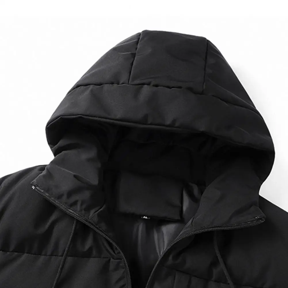 Winter Hooded Men Down Coat Thickened Padded Zip Up Zipper Pockets Parkas Solid Color Long Sleeve Loose Coat Men's Clothing