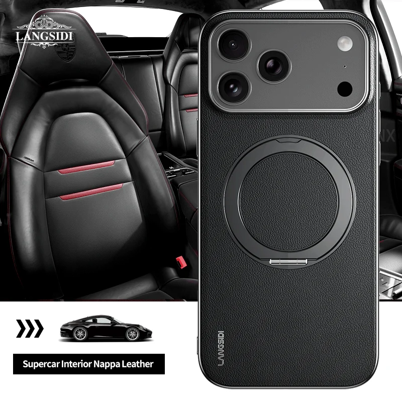 

Кожаный чехол Magsafe для iPhone 17 Pro Max Air 17Pro, роскошная защита объектива, магнитный кольцевой держатель, задняя крышка телефона