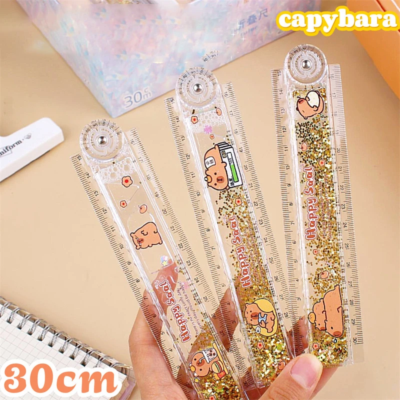 Multi-function Drawing Tools Student Stationery Measuring Tools Cartoon Capybara Measuring Ruler Folding Ruler Drawing Ruler