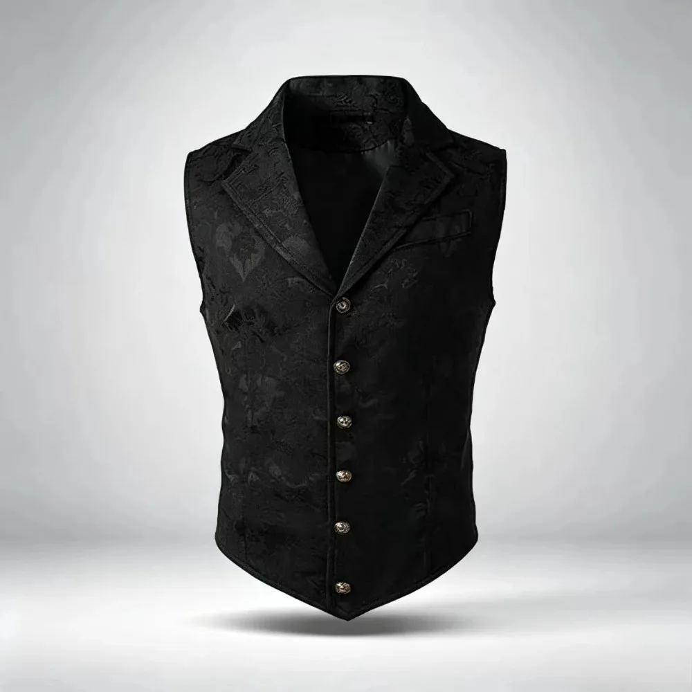 Herren Retro Viktorianische Jacquard-Einreiher-Weste, Revers-Gothic-Slim-Weste für Hochzeitsfeier, Cosplay & Alltagskleidung – Detail 8