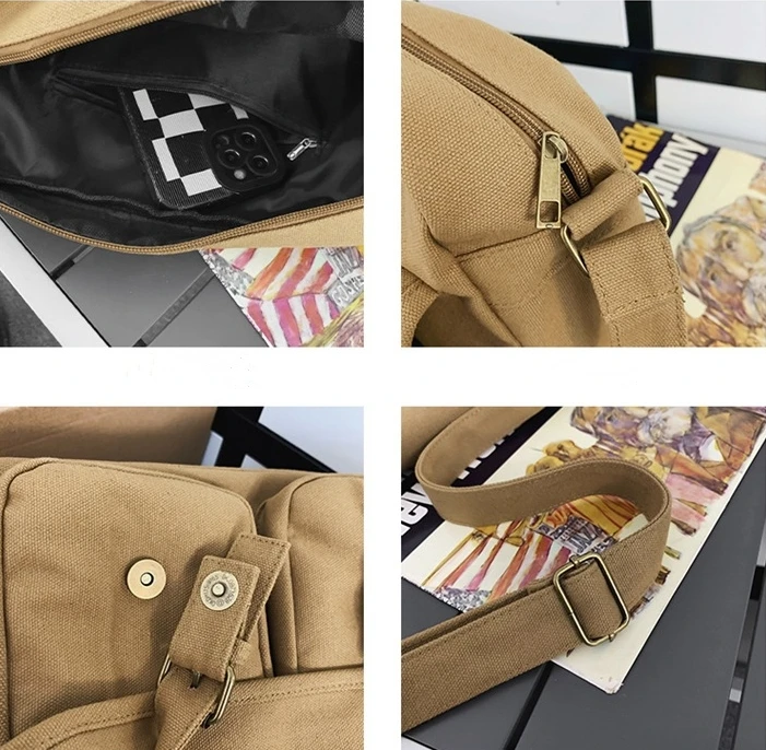 College Canvas Textile Big Capacity School Book Laptop Postman Bag Street Wear Ita Grunge Y2K 90s Square White Side Shoulder Bag