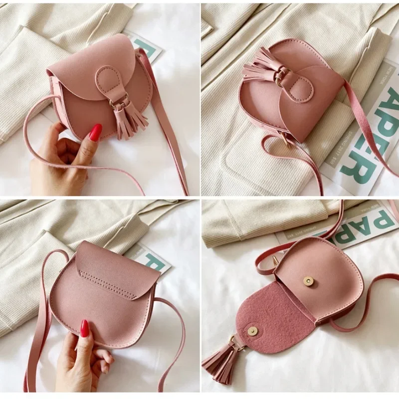 Sacs à main en cuir PU avec pompon pour enfants, accessoires de princesse mignons, porte-monnaie pour enfants, sacs à bandoulière pour bébé, petit sac initié