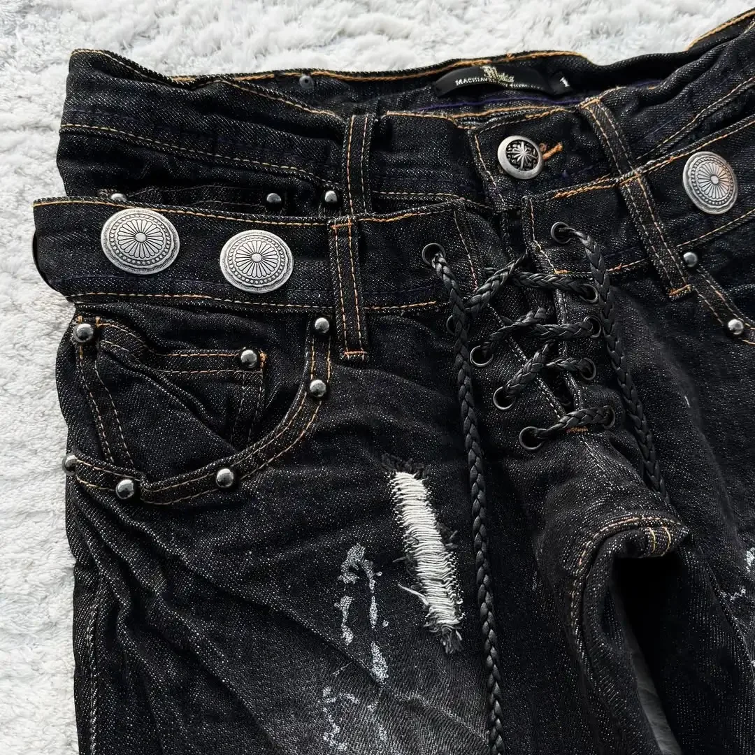 Jeans causali a doppia vita alla moda da uomo American Street Jeans larghi hip-hop neri a gamba larga Jeans punk gotici unisex