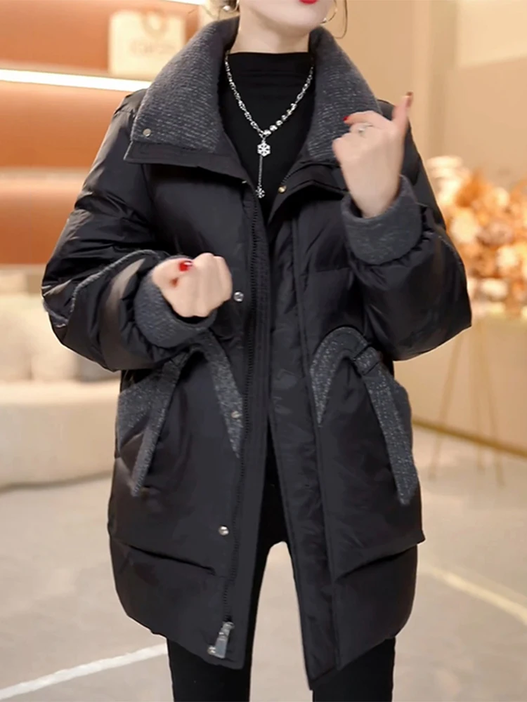 Stylish Mid-Length Cotton Jacket Women's Fashionable Winter Coat Mom's Compact Size High-End Elegant Trendy Korean Style