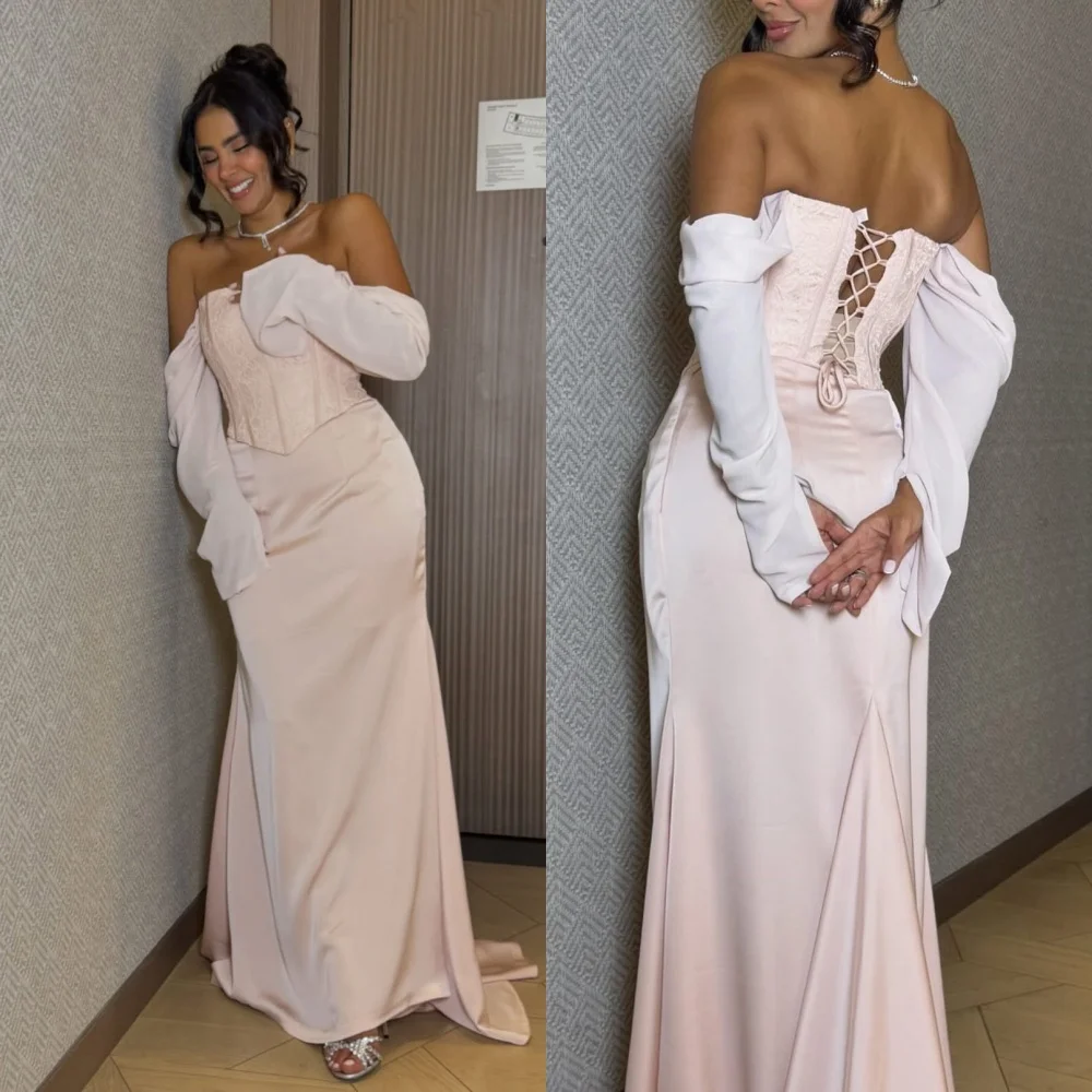 

Customized Matching Classic Lace Pleat Mermaid Off-the-shoulder Long Dresses Bespoke Occasion Dresses Sizes Available Casual