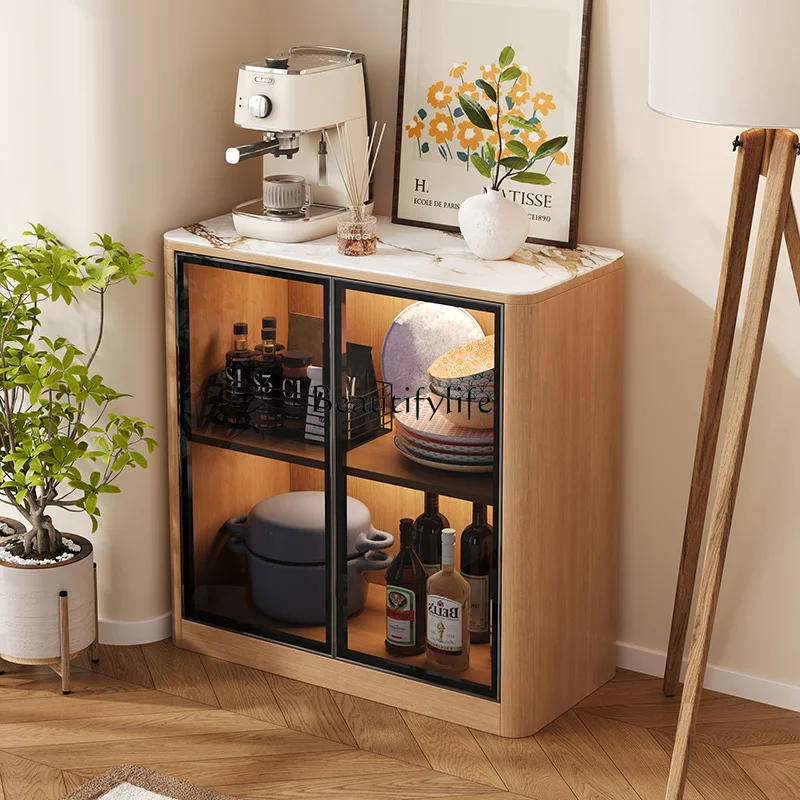 

Solid wood rock slab dining side cabinet, storage cabinet, antique style against the wall