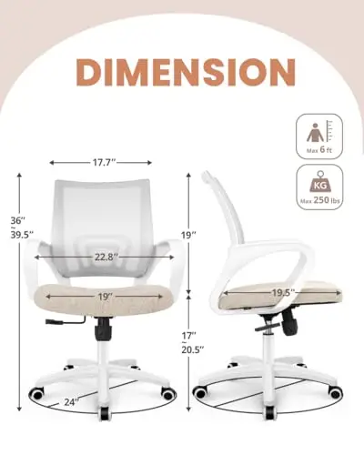 Beige Mesh Office Chair With Adjustable Height, Lumbar Support, Swivel Base And Rolling Casters For Home Or Task Use