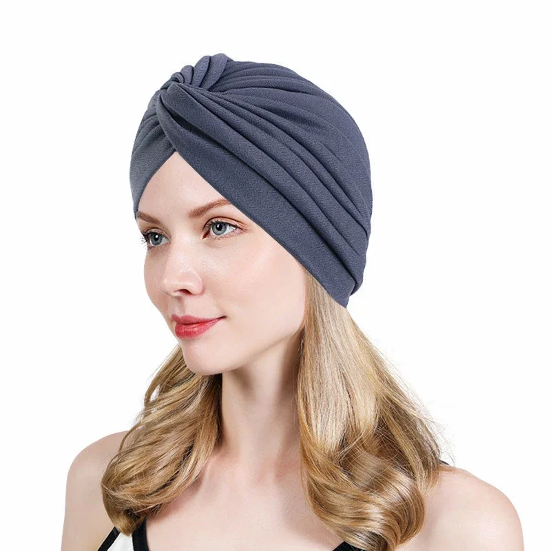 Indian Knot Twist Women Muslim Chemo Caps Hijab Bonnet Hair Loss Hat Cancer Headwrap Scarf Cover Femme Beanies Turban Caps Mujer