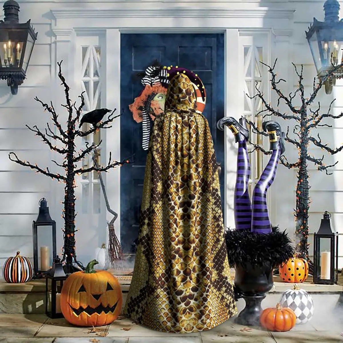 뱀 가죽 파충류 긴 후드 망토 마녀 중세 의상 코스프레 케이프 할로윈 파티 성인 유니섹스