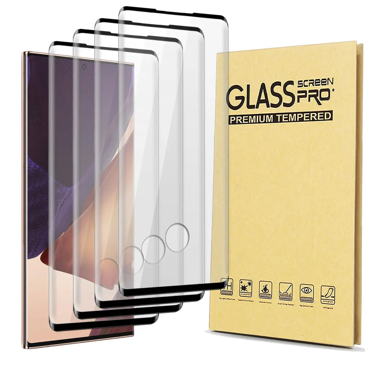 For Samsung Galaxy Note 20/Note 20 Ultra 5G Case Friendly Full Coverage Clear Tempered Glass Screen Protectors 4-Pack