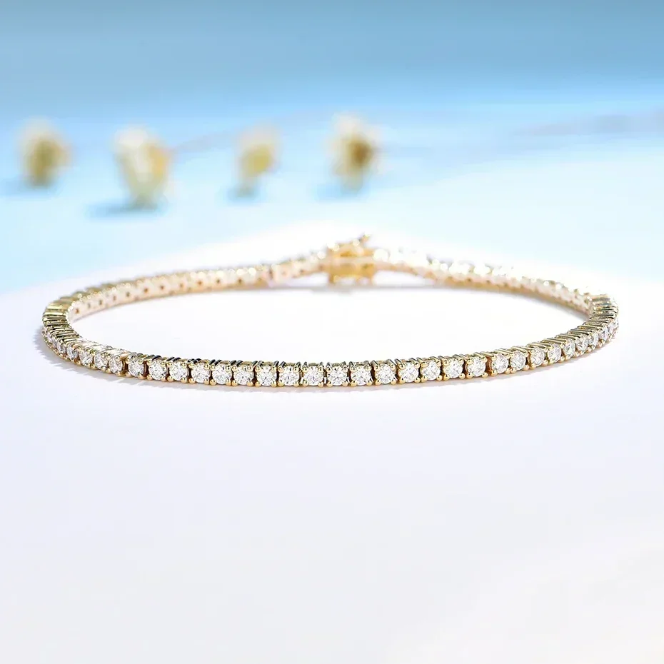 モアッサナイト ブレスレット 14K イエロー ゴールド 女性用