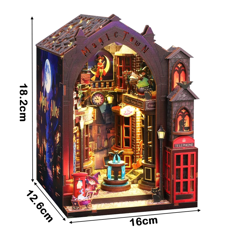 Nowy zestaw DIY: drewniany magiczny kącik książkowy, miniatura, model do samodzielnego montażu z oświetleniem, podpórka na książki, idealny na prezent urodzinowy dla przyjaciół.