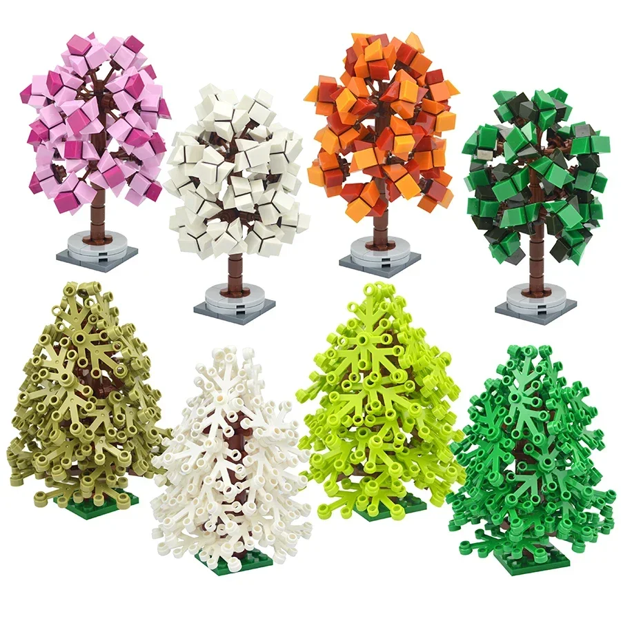 

MOC City Bricks Creative Plant Tree Assemble Colorful Pine With BasePlate Plants Model Building Blocks Christmas Tree Toys Gift