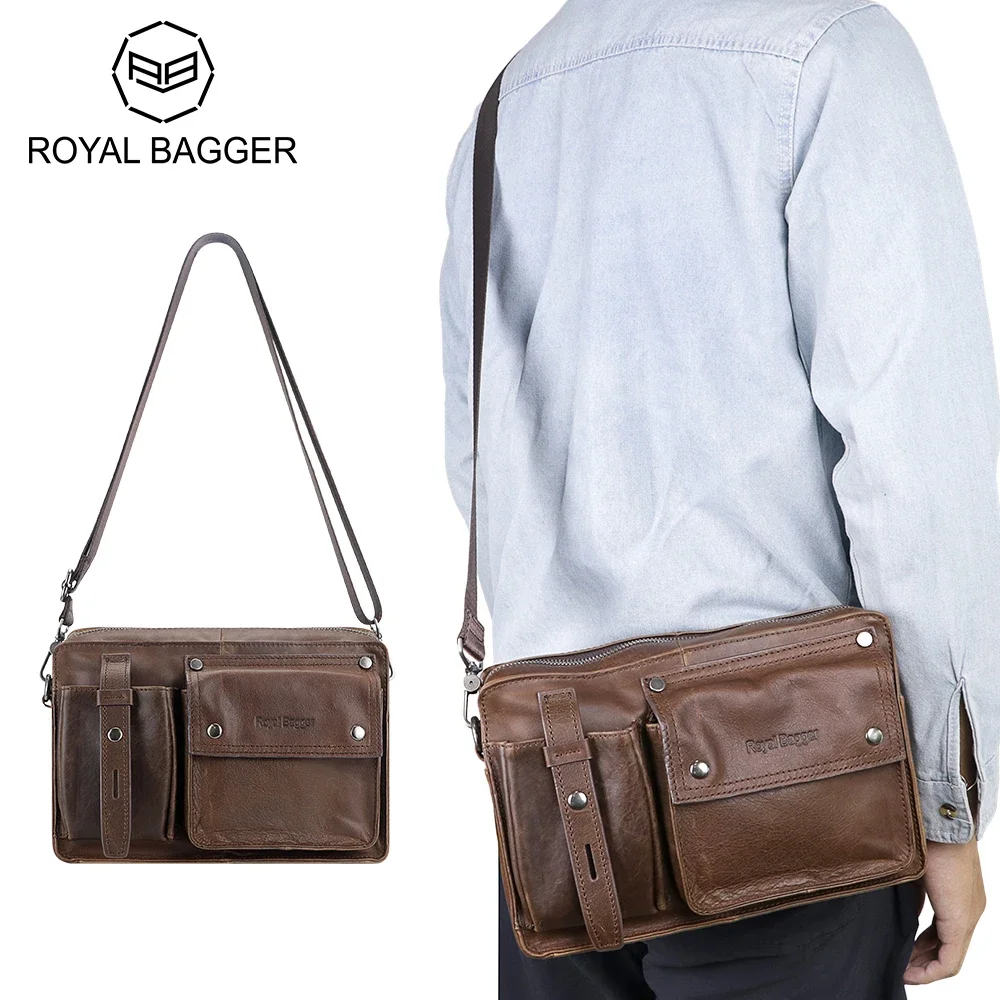 

Royal Bagger Shoulder Crossbody Bags for Men Genuine Cow Leather Large Capacity Messenger Bag Vintage Commuter Handbag 1933