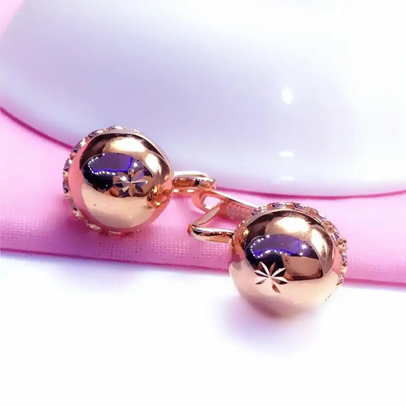 New in 585 Purple Gold earrings for women Buckle Simple Plated 14K Rose Gold Shining Round Bead earings Classic Jewelry